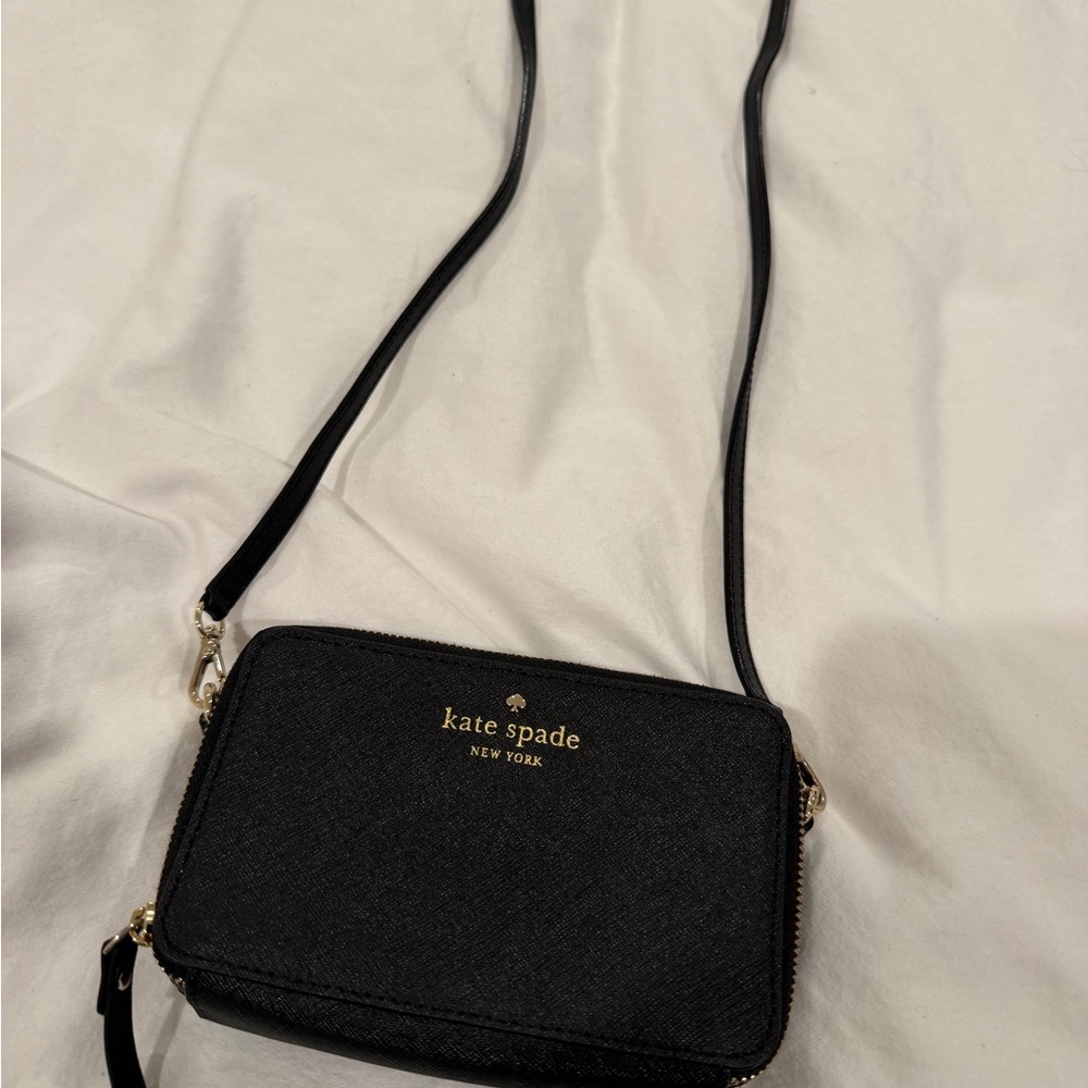 kate spade Black Saffiano Leather Crossbody with Gold Logo